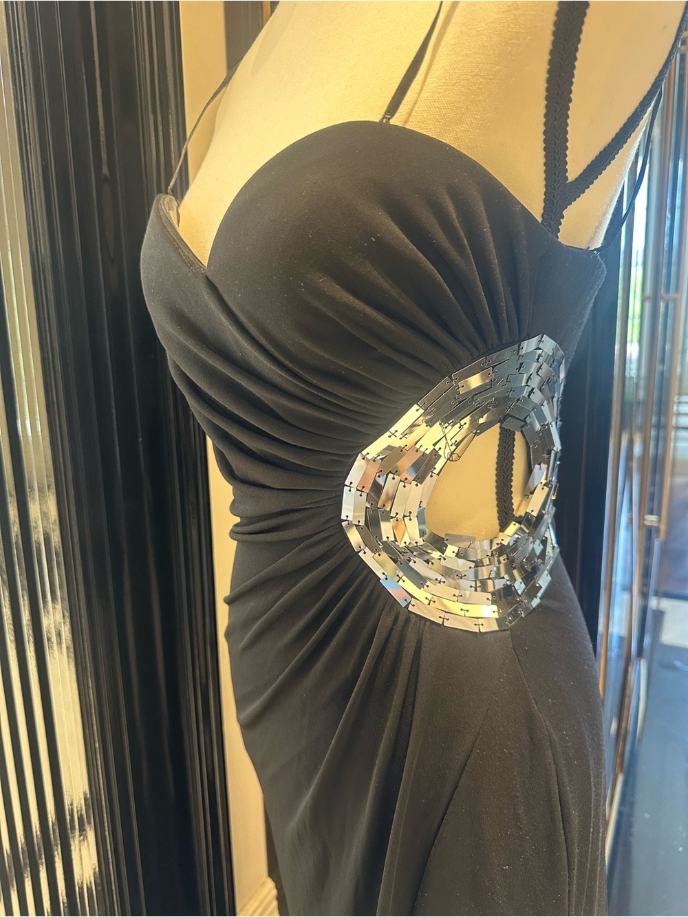 Adrianna Papell Black Ruched Sweetheart Sequin Cutout Evening Maxi Gown (1/2) - Picture 4 of 11